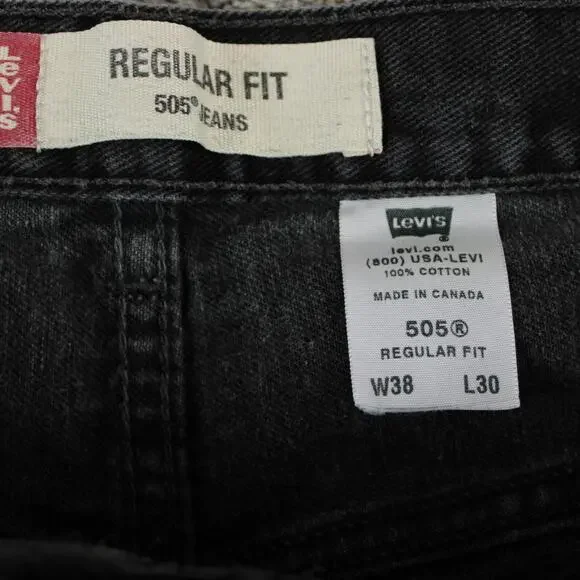 Levis 505 Vintage Y2K Mens 38x30 Black Straight Leg Jeans - Picture 7 of 12